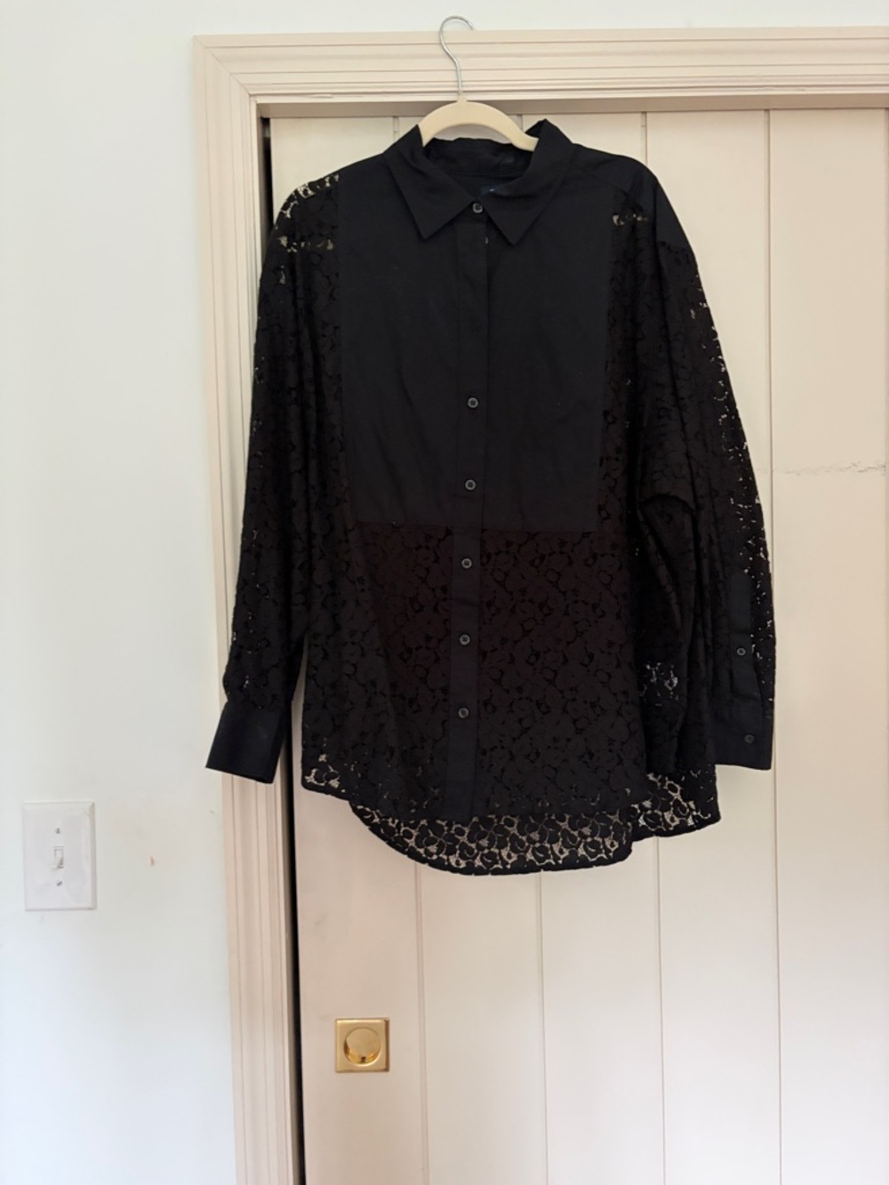 GAP Black Lace Panel Button-Up Blouse